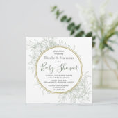Sage & Gold Peony Modern Floral Toile Baby shower Kaart (Staand voorkant)