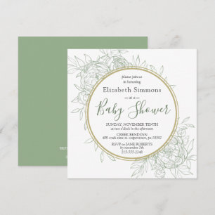 Sage & Gold Peony Modern Floral Toile Baby shower Kaart