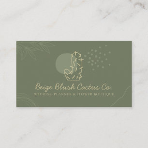 Sage Gold Wedding Calligraphy Flower Cacti Visitekaartje