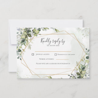 Sage gouden eucalyptus geometrische trouw-RSVP kaa RSVP Kaartje