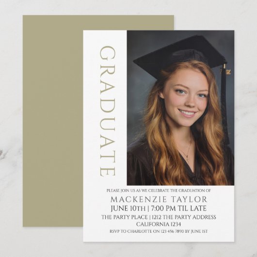 Sage Graduation Modern Photo Template Personalized Kaart (Voorkant / Achterkant)