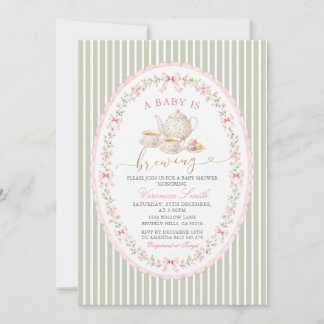 Sage Grandmillenial Pink Tea Baby Shower Kaart