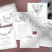 Sage Gray Toile de Jouy Wedding Menu Card