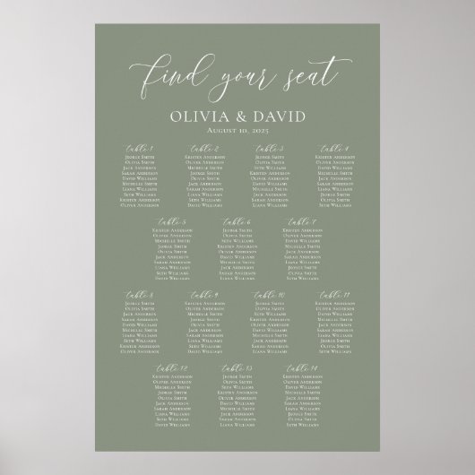 Sage Green 14 Tafels Vind uw stoel kaart Poster (Voorkant)
