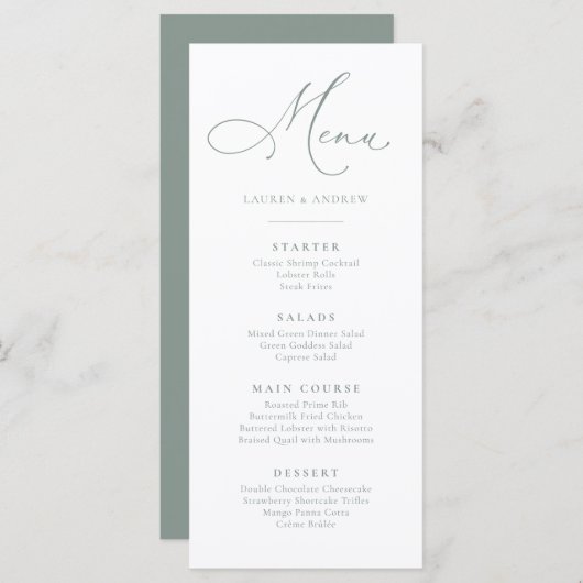 Sage Green 1 Menu Plat Simple Minimaliste (Devant / Derrière)