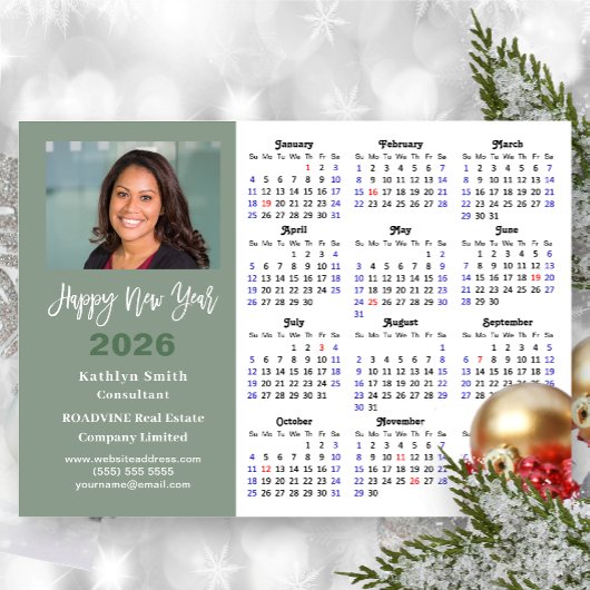 Sage Green 2025 Kalender Modern Zakelijk Magnetisc