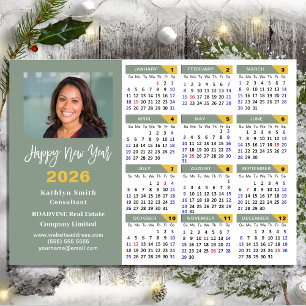 Sage Green 2026 Kalender Zakelijk Eenvoudig Magnet