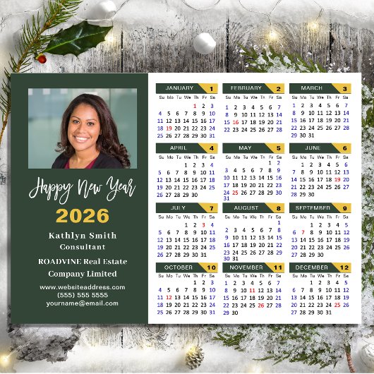 Sage Green 2026 Kalender Zakelijk Eenvoudig Magnet