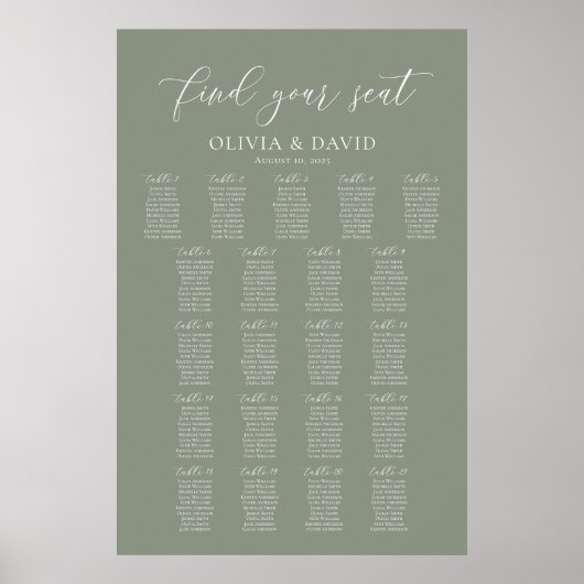 Sage Green 21 Tafels Vind uw Zitplaatskaart Poster (Voorkant)