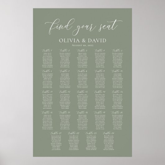 Sage Green 24 Tafels Vind uw stoel kaart Poster (Voorkant)