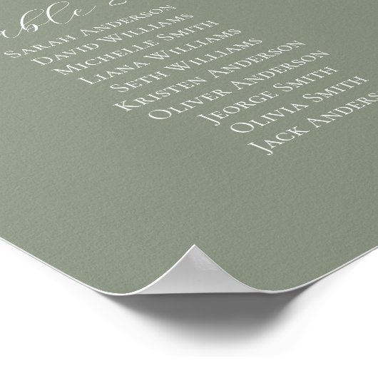 Sage Green 25 tafels Vind uw stoel kaart Poster (Hoek)