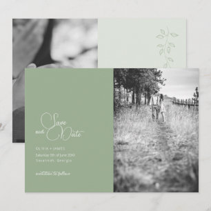 Sage Green 2-foto Save The Date Kaart
