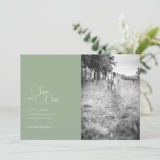 Sage Green 2-Photo Enregistrer La Carte Date (Debout devant)