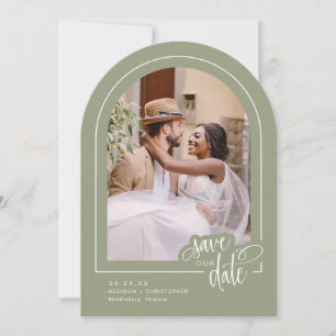 Sage Green 2 Photo Script Wedding Sla de datum op Kaart