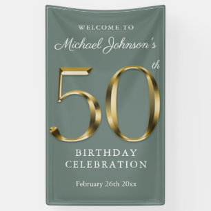Sage Green 50e verjaardag Solid Gold Typografie Spandoek