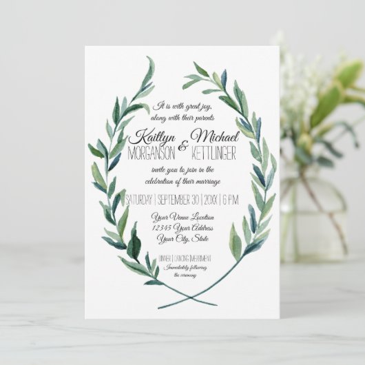 Sage Green 5x7 Laurel Krans Olijfblad Modern Kaart (Staand voorkant)