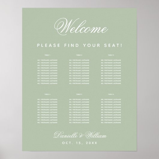 Sage Green 6 Table Simple Mariage Tableau de siège (Devant)