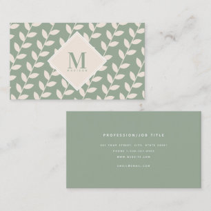 Sage Green 70s Retro Leaf Monogram Initiaal Visitekaartje