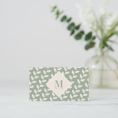 Sage Green 70s Retro Leaf Monogram Initiaal Visitekaartje (Staand voorkant)