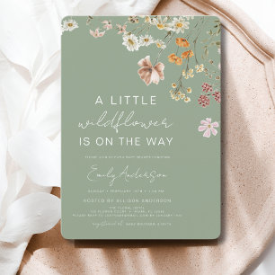 Sage Green A Little Wildflower Baby shower Kaart