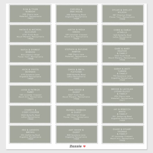 Sage Green Adresse Invité Sticker (Feuille)