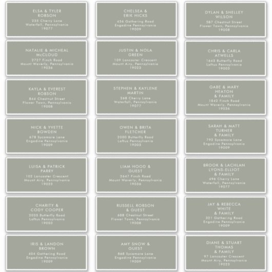 Sage Green Adresse Invité Sticker (Devant)