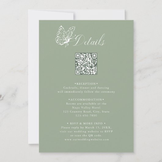 Sage Green All in One Modern Classic Wedding Kaart (Achterkant)