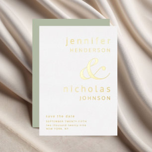 Sage Green Ampersand Wedding Save the Date Gold Folie Uitnodiging
