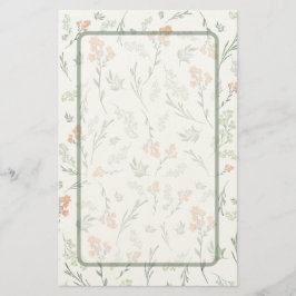 Sage Green and Apricot Wildflower Watercolor Briefpapier