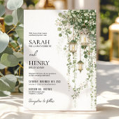 Sage Green and Blush Eucalyptus Lantern Wedding Kaart