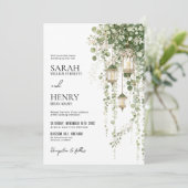 Sage Green and Blush Eucalyptus Lantern Wedding Kaart (Staand voorkant)