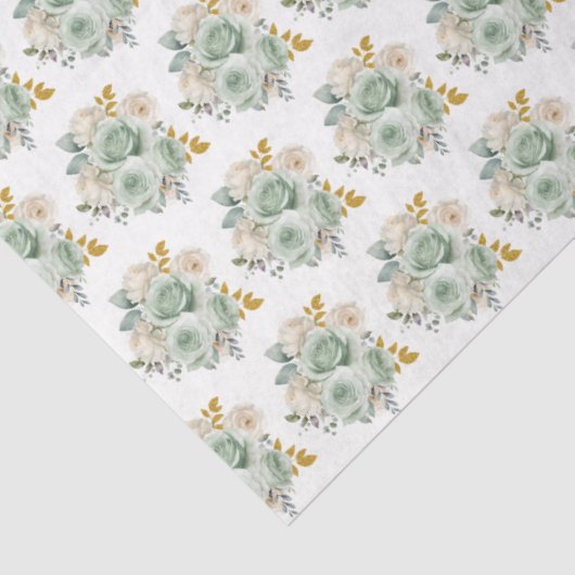 Sage Green and Gold Elegant Flowers Tissuepapier (Detail)
