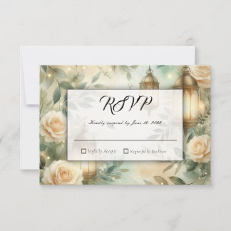 Sage Green and Ivory Rose Lantern Wedding  RSVP Kaartje