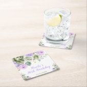 Sage Green and Purple Floral Birthday Party Vierkante Kartonnen Onderzetter (Insitu)