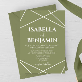 Sage Green and White Geometric Typography Wedding Kaart