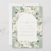 Sage Green Arc Floral Enregistrer La Carte Date (Devant)
