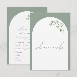 Sage Green Arch Botanische Bruiloft Maaltijd keuze RSVP Kaartje