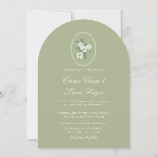 Sage Green Arch Chinoiserie Wedding Invitation (Devant)