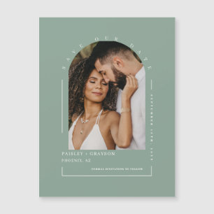 Sage Green Arch Photo Save Our Date Magnetic Kaart