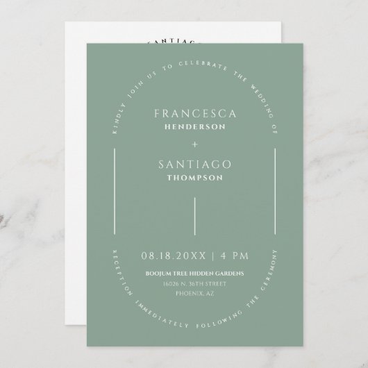 Sage Green Arch QR Code Mariage Photo Invitation (Devant / Derrière)