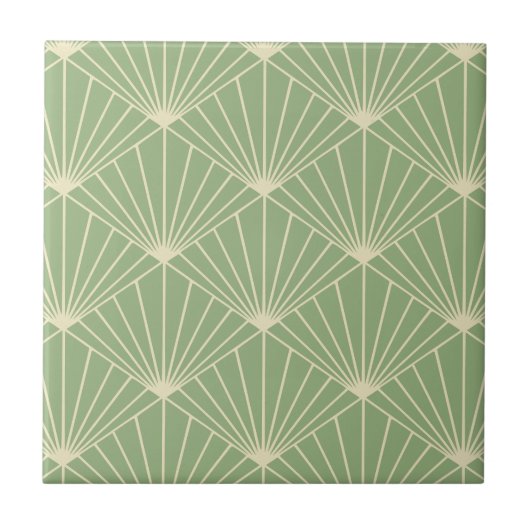 Sage Green Art Deco Fan Pattern Tegeltje (Voorkant)