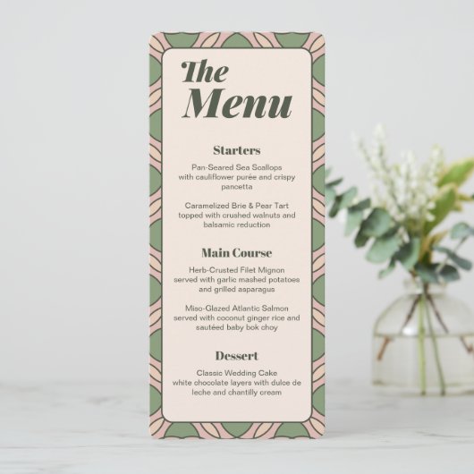 Sage Green Art Deco Wedding Menu Card (Staand voorkant)