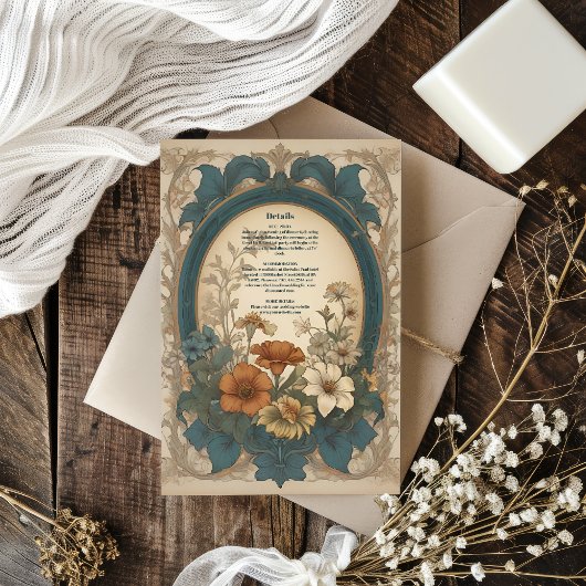 Sage Green Art Nouveau Alphonse Mucha Wedding Informatiekaartje