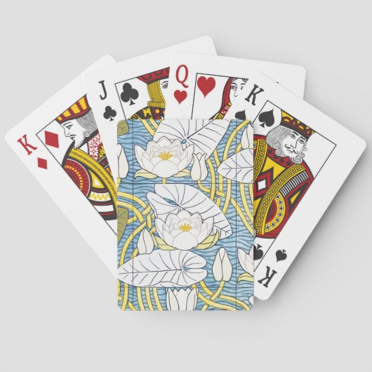 Sage Green Art Nouveau Water Lily Pattern Pokerkaarten (Achterkant)
