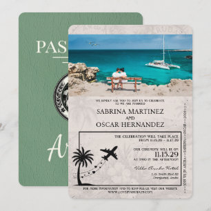 Sage Green Aruba Passport Uitnodiging voor het Huw