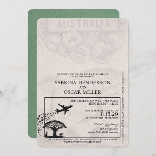 Sage Green Australië Passport Wedding Kaart