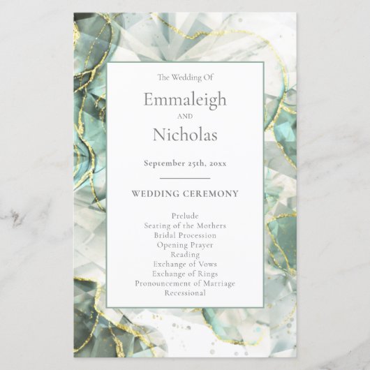 Sage Green Aventurijn Crystal Wedding Programma's (Voorkant)