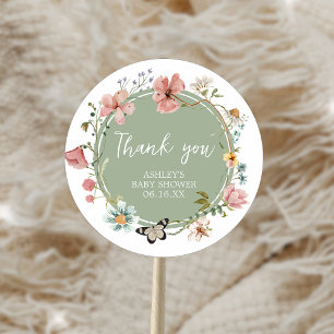 Sage Green Baby Bloom Baby shower Ronde Sticker