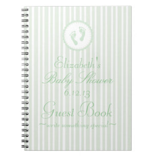 Sage Green Baby Footprint - Shower Guest Book - Notitieboek