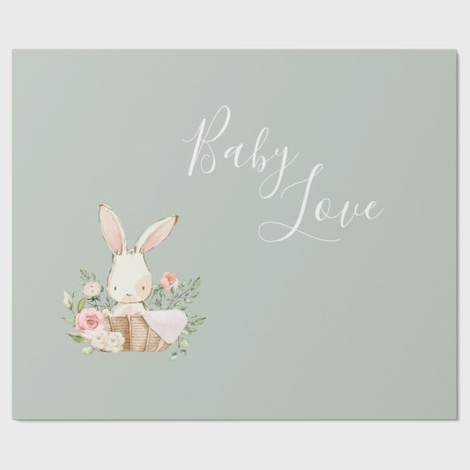 Sage Green Baby Love Script Baby shower Cadeaupapier (Vlak)